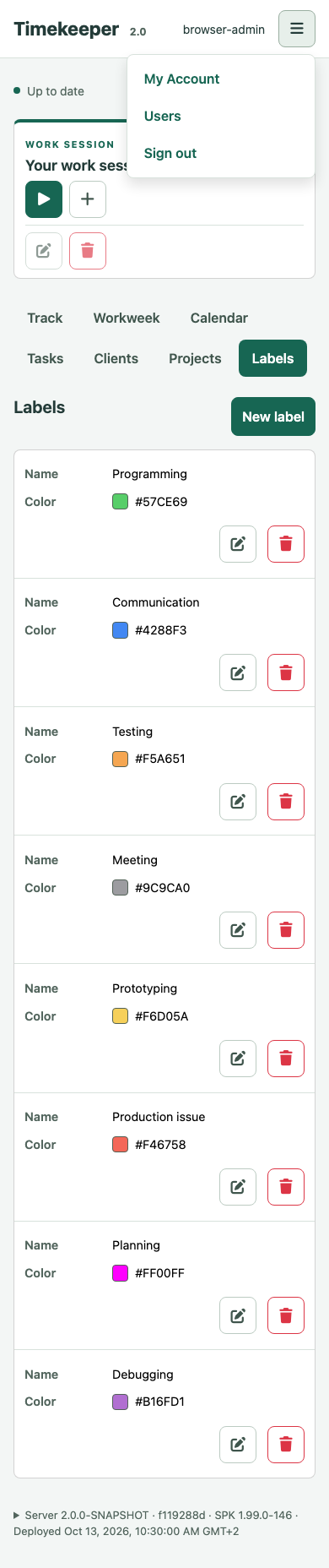 Account menu on a phone-width screen