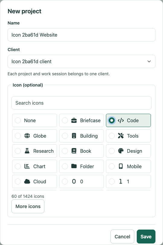 Optional project icon picker