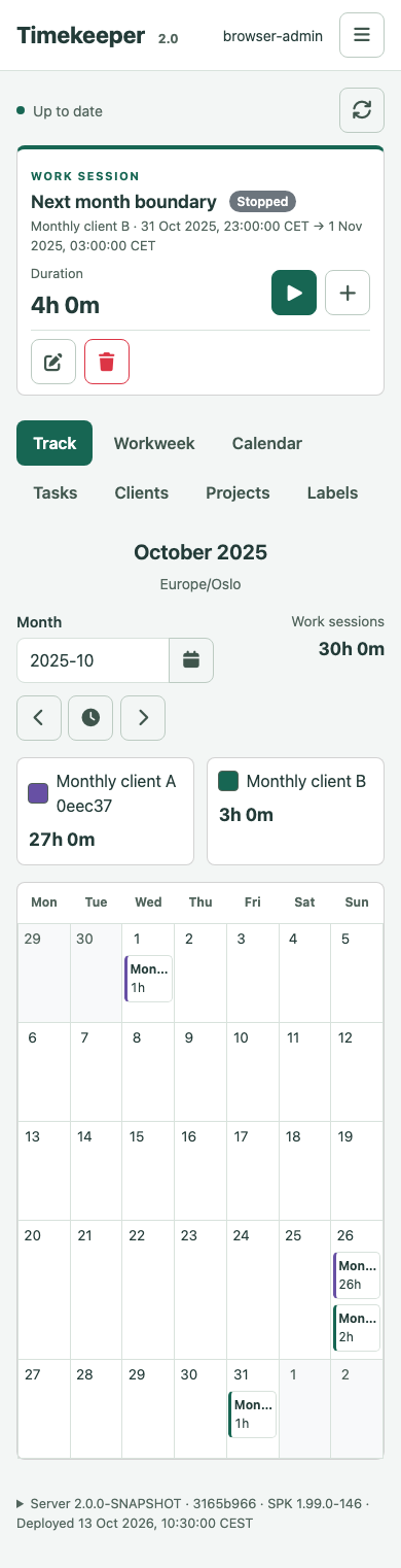 Track month view on a narrow screen