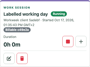 Work-session labels on a narrow screen